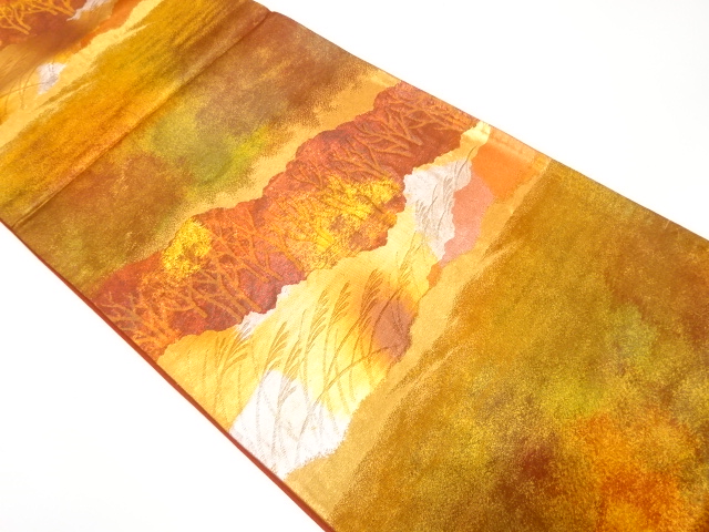 JAPANESE KIMONO / ANTIQUE FUKURO OBI / SILK / WOVEN MIST & GROVE